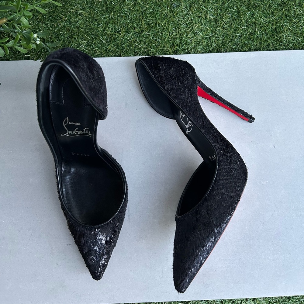 Christian Louboutin Iriza Black Vel Papillon Half d'Orsay Pump size 37 - Picture 12 of 17